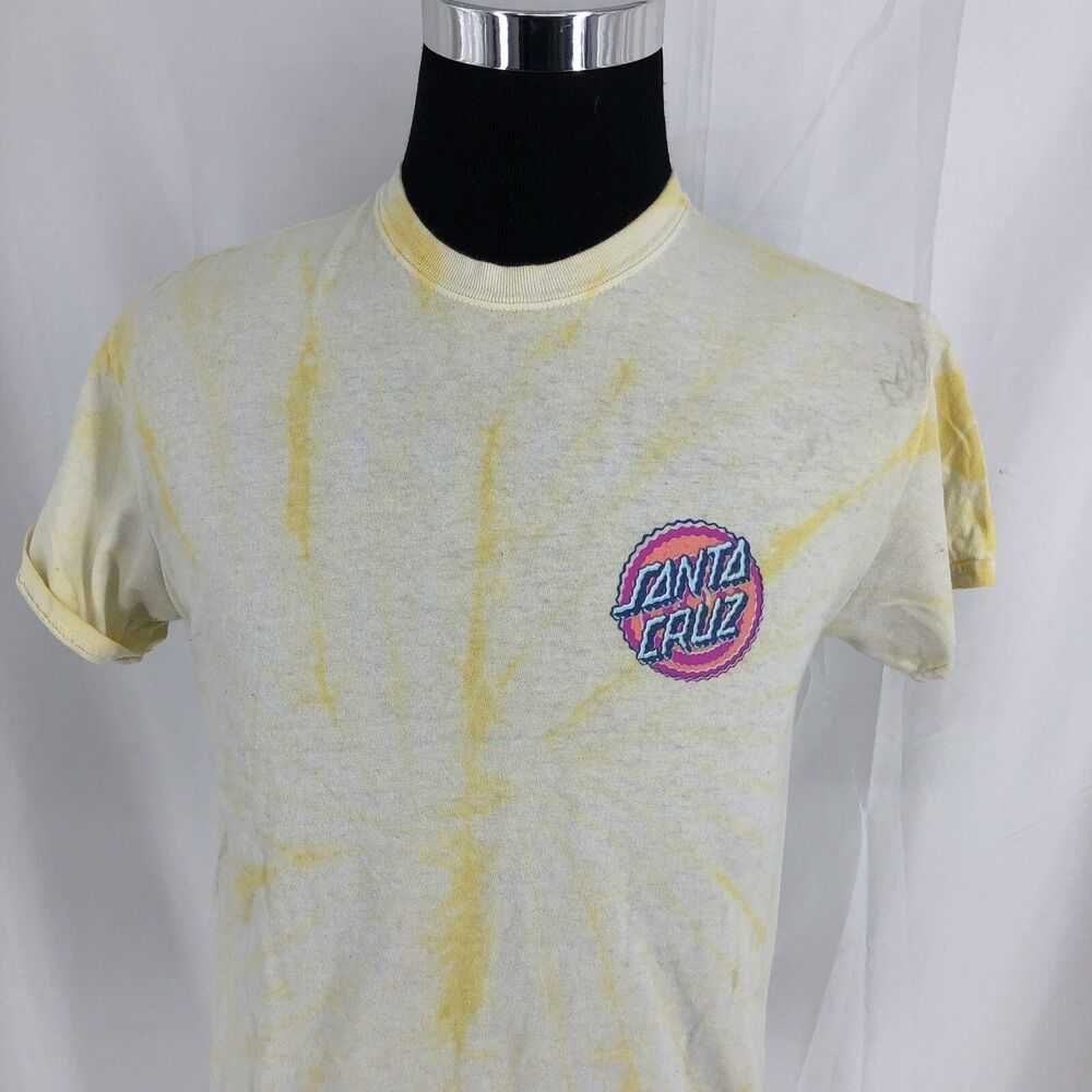 Santa Cruz Skateboard Yellow Tie Dye Short Sleeve T Shirt Medium Retro Vintage